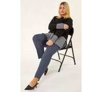 Roman Straight Leg Stretch Trousers for Women UK Ladies Work Office Smart Suit Pants Slacks Cigarette Tailored High Elasticated Waist Ankle Grazer Slim Angela - Regular Black (28 inch) - Size 18