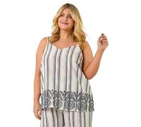 Roman Curve Strappy Broderie Hem Vest for Women UK - Ladies Everyday Holiday Spring Summer V-Neckline Comfy Soft Evening Vacation Work Party - Black Plus - Size 18
