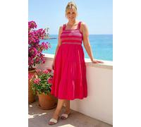 Roman Curve Strappy Shirred Midi Dress In Pink Pink