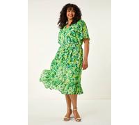 Roman Women's Curve Stretch Floral Midi Dress in Green | Size: 18 Roman Green 18