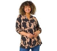 Roman Curve Stretch Jersey Floral Top for Women UK - Ladies Everyday Autumn Winter V-Neckline Comfy Soft Evening Vacation Work Party Night Out - Natural Plus - Size 18