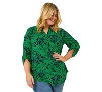Roman Curve Stretch Jersey Floral Top for Women UK - Ladies Everyday Autumn Winter V-Neckline Comfy Soft Evening Vacation Work Party Night Out - Green Plus - Size 22