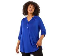 Roman Curve Stretch Jersey Floral Top for Women UK - Ladies Everyday Autumn Winter V-Neckline Comfy Soft Evening Vacation Work Party Night Out - Royal Blue Plus - Size 26