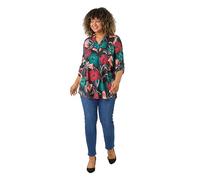 Roman Curve Stretch Jersey Floral Top for Women UK - Ladies Everyday Autumn Winter V-Neckline Comfy Soft Evening Vacation Work Party Night Out - Burgundy Plus - Size 18