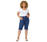Roman Originals Denim Shorts for Women UK - Ladies Knee Length Stretch Jean Cropped Jeggings Turn Up Hem Cut Off Summer High Waisted Smart Fitted Lightweight Casual Holiday - Plus Indigo - Size 30