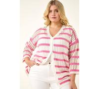 Roman Women's Curve Stripe Crochet Knit Cardigan in Pink | Size: 20 Roman Pink 20