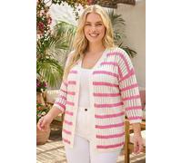 Roman Women's Curve Stripe Crochet Knit Cardigan in Pink | Size: 18 Roman Pink 18