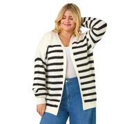 Roman Curve Stripe Edge to Edge Cardigan for Women UK - Ladies Everyday Autumn Winter V-Neckline Comfy Soft Evening Vacation Work Party Night Out - Black Plus - Size 26