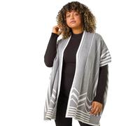 Roman Curve Stripe Hem Square Poncho for Women UK - Ladies Everyday Autumn Winter Comfy Soft Evening Vacation Work Party Night Out - Grey Plus - Size 20