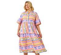 Roman Curve Stripe Print Boho Tiered Dress In Yellow Yellow 18