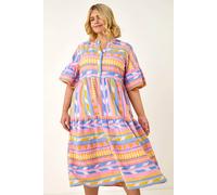 Roman Women's Curve Stripe Print Boho Tiered Dress in Yellow | Size: 20 Roman Yellow 20