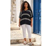 Roman Curve Stripe V-Neck Knit Jumper In Black Black
