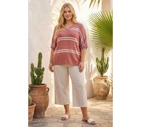 Roman Women's Curve Stripe V-Neck Knit Jumper in Rose | Size: 16 Roman Rose 16