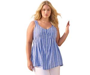 Roman Curve Stripe Woven Button Vest for Women UK - Ladies Everyday Holiday Spring Summer V-Neckline Comfy Soft Evening Vacation Work Party