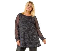 Roman Curve Swirl Print Stretch Top In Black Black 18