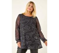 Curve Swirl Print Stretch Top Roman Black 26-28