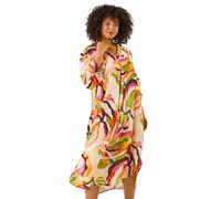Roman Curve Swirl Print V-Neck Midi Dress for Women UK - Ladies Everyday Holiday Spring Summer V-Neckline Comfy Soft Evening Vacation Work Party - Green Plus - Size 16