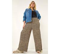 Roman Women's Curve Textured Animal Print Wide Leg Trousers in Natural | Size: 20 Roman Natural 20