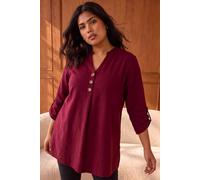 Roman Women's Curve Textured Buttoned Tunic Top in Wine | Size: 18 Roman Wine 18