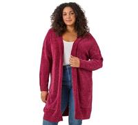 Roman Curve Textured Chenille Knit Cardigan for Women UK - Ladies Everyday Autumn Winter Comfy Soft Evening Vacation Work Party Night Out - Red Plus - Size 20