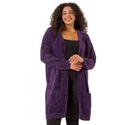 Roman Curve Textured Chenille Knit Cardigan for Women UK - Ladies Everyday Autumn Winter Comfy Soft Evening Vacation Work Party Night Out - Purple Plus - Size 20