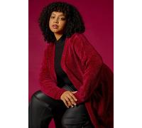 Roman Curve Textured Chenille Knit Cardigan for Women UK - Ladies Everyday Autumn Winter Comfy Soft Evening Vacation Work Party Night Out - Red Plus - Size 20