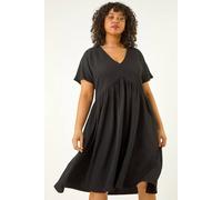 Roman Curve Textured V-Neck Stretch Dress In Black Black 22-24