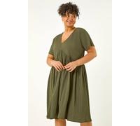 Roman Curve Textured V-Neck Stretch Dress In Green Green 18
