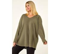 Roman Curve Textured V-Neck Stretch Top In Dark Green Dark Green 26-28