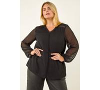 Roman Curve Textured V-Neck Top In Black Black 22-24