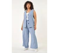 Roman Curve Textured Wide Leg Trousers In Mid Blue Mid Blue 26-28