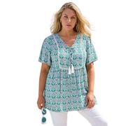 Curve Tie Front V-Neck Boho Printed Top Roman Green 18