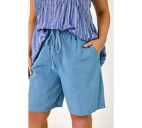 Roman Curve Tie Waist Denim Short In Light Blue Light Blue 26-28