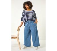 Roman Originals Baby Corduroy Wide Leg Trousers for Women UK - Ladies Everyday Autumn Winter Round Neckline Comfy Soft Evening Vacation Work Party Night Out - Light Blue Plus - Size 22