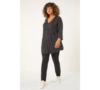 Roman Curve V-Neck Spot Print Tunic In Black Black 20