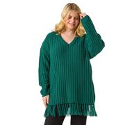 Roman Curve V-Neck Tassel Hem Knit Jumper In Green Green 20