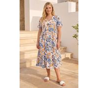 Roman Curve Paisley Tiered Frill Midi Dress for Women UK - Ladies Everyday Holiday Spring Summer V-Neckline Comfy Soft Evening Vacation Work Party - Plus Cobalt - Size 18