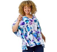 Roman Curve Watercolour Print Chiffon Top for Women UK - Ladies Spring Everyday Summer Holiday V-Neckline Comfy Short Sleeve Soft Swing Shape Shirt Day Out Blouses - Purple - Size 18