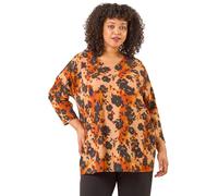 Roman Curve Watercolour V-Neck Stretch Top In Orange Orange 18