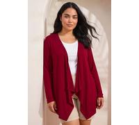 Roman Curve Women Waterfall Front Jersey Cardigan - Ladies Spring Everyday Summer Evening Vacation Work Holiday Long Sleeve Smart Casual - Burgundy Plus - Size 3032
