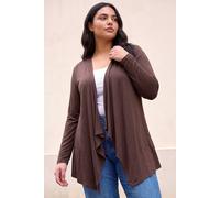 Roman Women's Curve Waterfall Front Jersey Cardigan Sweater in Chocolate | Size: 18