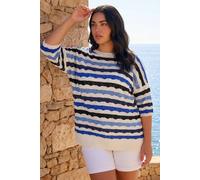 Roman Women's Curve Wave Stripe Jumper in Blue | Size: 18 Roman Blue 18