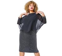 Roman Curve Women Chiffon Overlay Shimmer Dress - Ladies Spring Everyday Summer Evening Vacation Work Holiday 3/4 Sleeve Smart Casual - Silver - Size 26