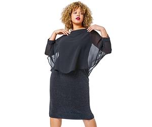 Roman Curve Women Chiffon Overlay Shimmer Dress - Ladies Spring Everyday Summer Evening Vacation Work Holiday 3/4 Sleeve Smart Casual - Silver - Size 26