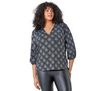 Roman Curve Women Glitter Sparkle Tunic Top - Ladies Spring Everyday Summer Evening Vacation Work Holiday 3/4 Sleeve Smart Casual - Silver - Size 22