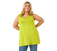 Roman Curve Women Plain V-Neck Vest Top - Ladies Spring Everyday Summer Evening Vacation Work Holiday Sleeveless Smart Casual - Lime Plus - Size 22