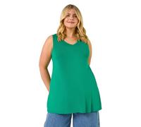 Roman Curve Women Plain V-Neck Vest Top - Ladies Spring Everyday Summer Evening Vacation Work Holiday Sleeveless Smart Casual - Green Plus - Size 16