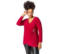 Roman Curve Women Wrap Diamante Buckle Top - Ladies Autumn Everyday Winter Holiday V-Neckline Comfy Long Sleeve Soft Shirt Ruching Plus Size Blouses - Wine - Size 30