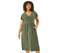 Roman Curve Wrap Front Stretch Dress In Khaki Khaki 30-32