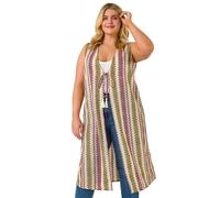 Roman Curve Zig Zag Crochet Longline Waistcoat for Women UK - Ladies Everyday Holiday Spring Summer Comfy Soft Evening Vacation Work Party - Purple Plus - Size 16